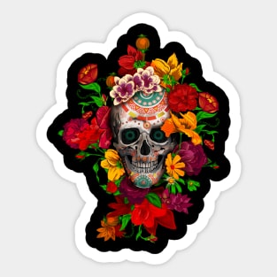 Sugar skull with flowers Sticker